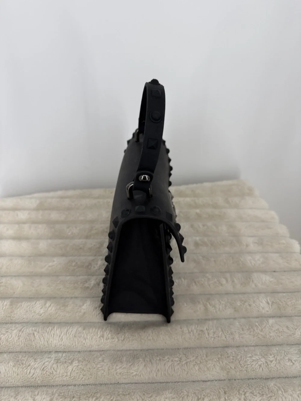 Goth Matte Black Studded Rubber Jelly Hand Bag/Purse Unique!